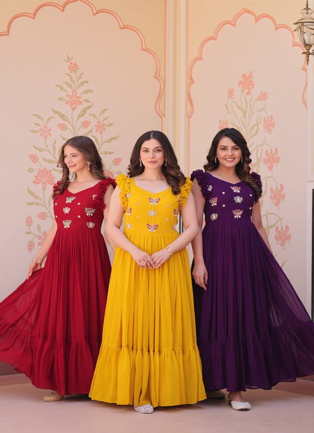 KA 1174 Faux Blooming With Embroidered Work Gown Exporters In India